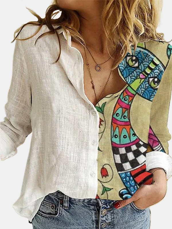 Loose Animal Cat Digital Print Shirt - Image 3