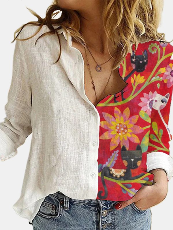 Loose Animal Cat Digital Print Shirt - Image 5