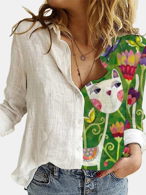 Loose Animal Cat Digital Print Shirt - Image 6
