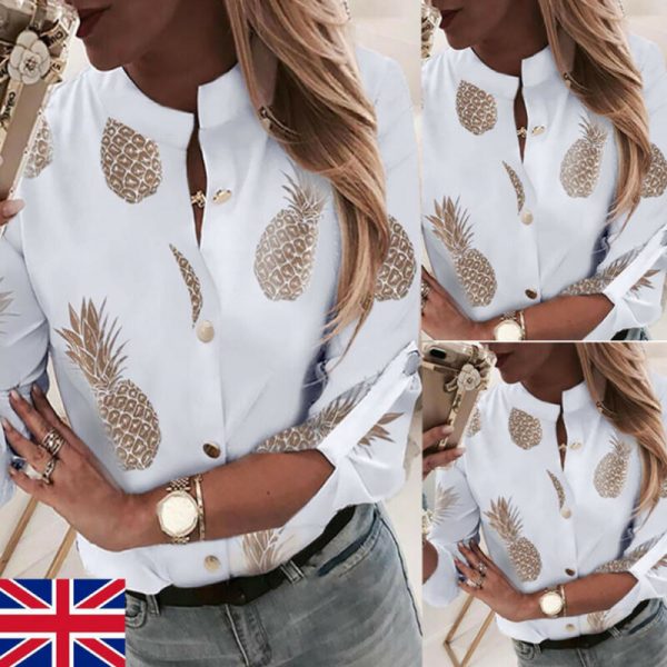 Long Sleeve Gold Pineapple Print Blouse - Image 2