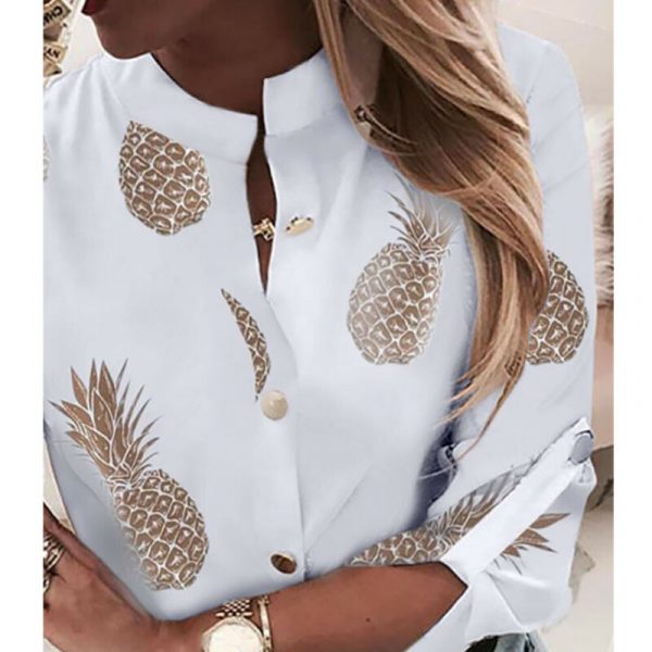 Long Sleeve Gold Pineapple Print Blouse - Image 3