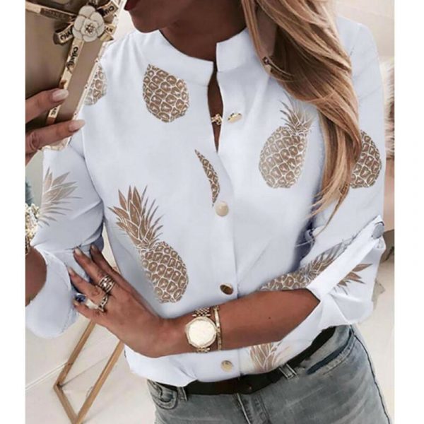 Long Sleeve Gold Pineapple Print Blouse - Image 4