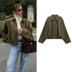 25AW Fashion Suede Fabric Women Bomber Jacket