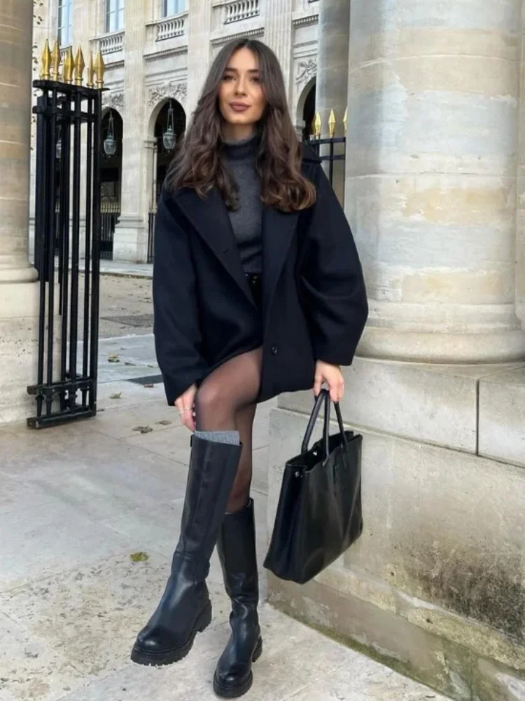 Black Woolen Blend Thick Warm Jacket - Image 4