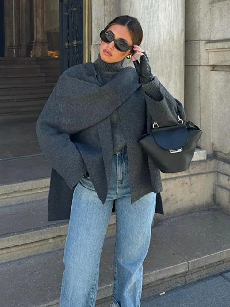 Asymmetric Scarf Knitted Jacket