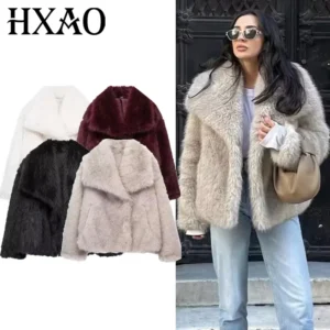 24AW Faux Fur Coat Plush Fluffy Women's Jacket