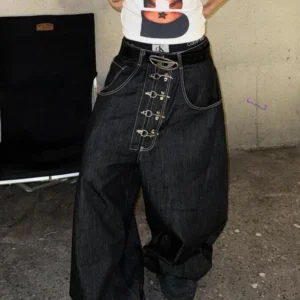 High Waist Curved Wide-leg Jeans