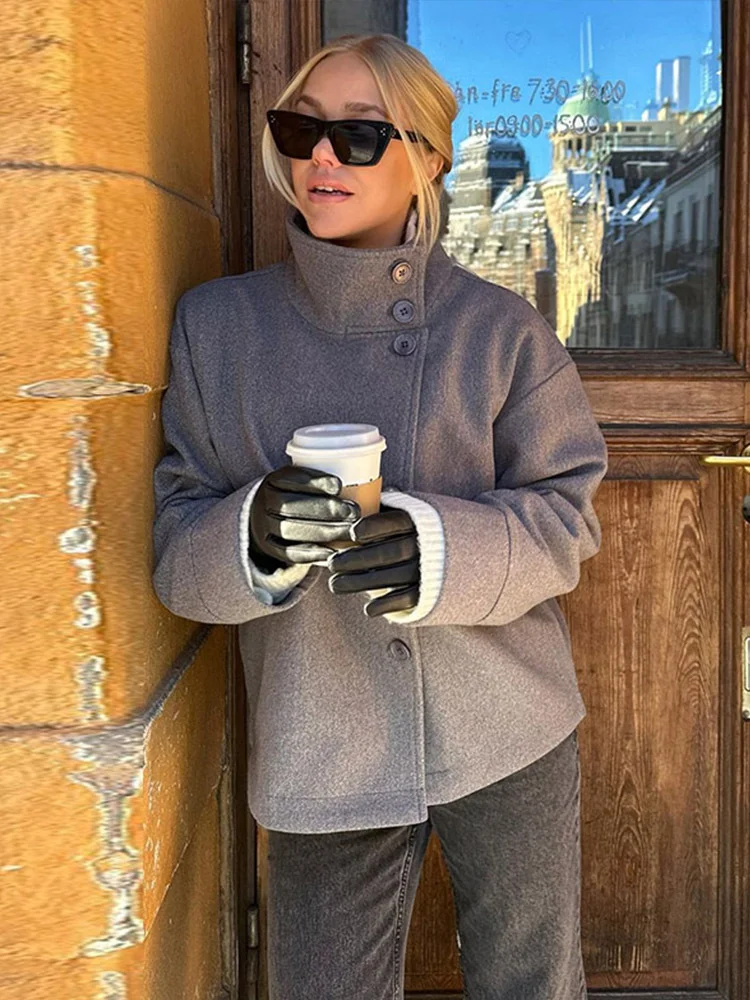 Black Woolen Blend Thick Warm Jacket - Image 2