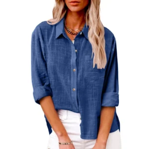 Women's Fashion Solid Color Cotton and Linen Shirt